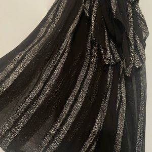 Free People Maxi Skirt Set Chiffon Metallic Stripe Strapless Elastic black